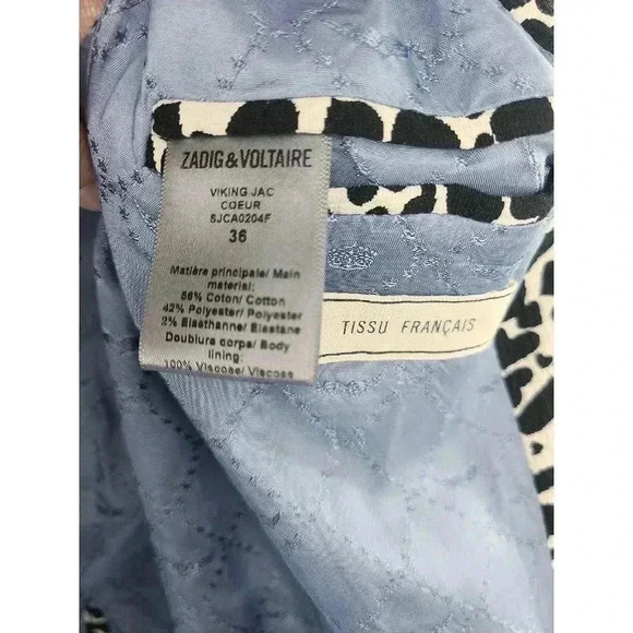 Zadig & Voltaire Heart Print Viking Jac Coeur Blazer Jacket Size 36 US Small - Picture 6 of 9
